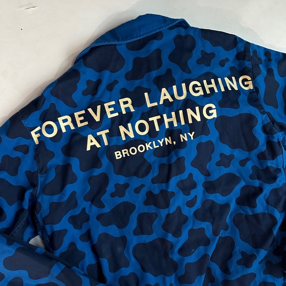 FLAN Labs Find The Farm Blue Cow Print Camouflage Canvas Jacket - Picture 9 of 11